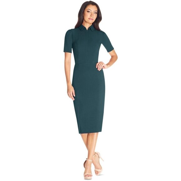 DRESS THE POPULATION Gloria Front Zip Sheath Dress in Pine Size Small - Picture 1 of 11